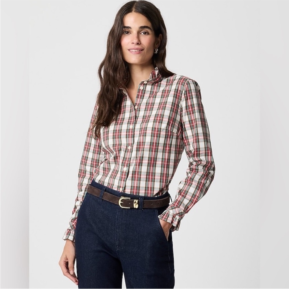 NWT J. Crew Women's Red and Black Plaid Button Down Shirt M